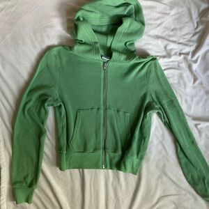 TNA Waffle Zip Cropped Hoodie Kiwano Green